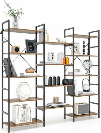 Costway 5-tier Industrial Bookshelf 14 Open Shelves Large Triple Floor Standing Bookcase