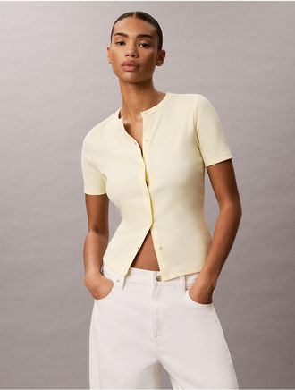 Calvin Klein Jeans Calvin Klein Womens Contour Rib Slim Button-Down Top - Yellow - XS