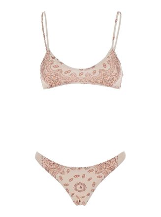 The Attico Pink Bikini With Spaghetti Straps And All-over Print In Tech Fabric Stretch Woman