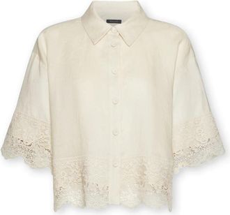 Elena Miro Linnen Blouse met Kant - Dames - Overhemden - Beige - 5XL - Linnen - Overhemden