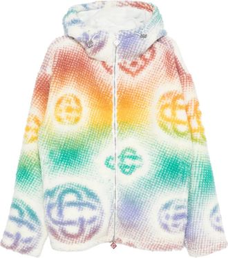 Casablanca monogram hooded jacket - men - Viscose/Polyester/Modacrylic/Polyester/Wool - S - White