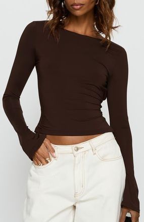 Princess Polly Harpur Long Sleeve Open Back Crop Top in Chocolate at Nordstrom, Size 12