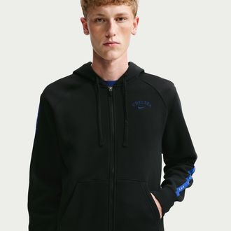 Nike Chelsea FC City Side Nike Mens Soccer Full-Zip Fleece Hoodie in Black | IO3561-010
