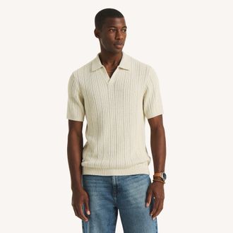 Nautica Mens Short-Sleeve Textured Polo Sweater