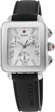 Michele Deco Sport Quartz Chronograph Silver Dial Black Silicone Strap Womens Watch MWW06K000071