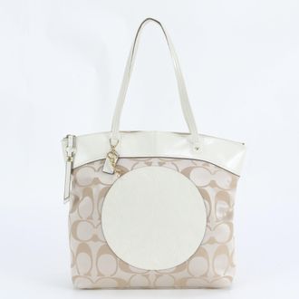 Coach Beige Brown Leather Canvas Handbag Tote Bag (Pre-Owned)