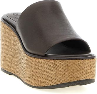 Brunello Cucinelli Womens Brown Calfskin Wedge Sandals