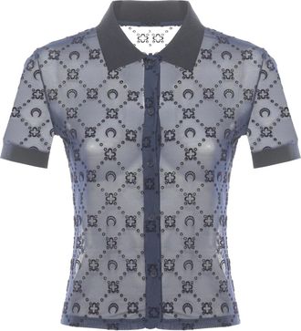Marine Serre Tops, Dames, Blauw, S, Monogram Mesh Shirt