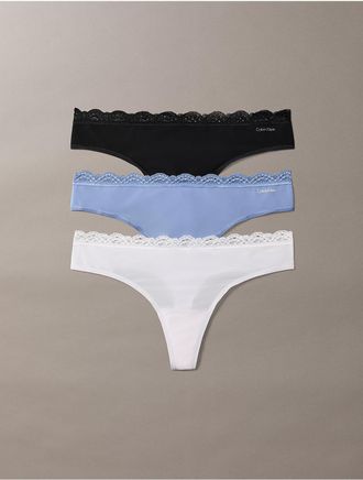 Calvin Klein Womens Microfiber Stretch with Lace 3-Pack Thong - Light/Pastel Purple - XL