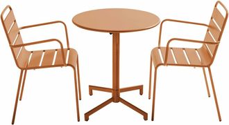 Oviala Conjunto de mesa de jard&iacute;n y 2 sillones de metal color caramelo