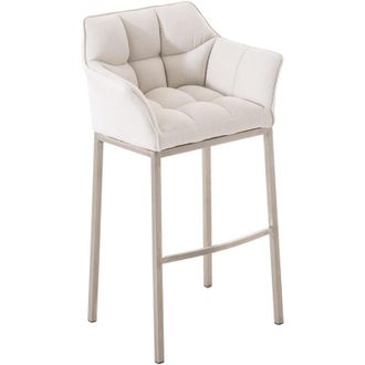 Clp Clp - Taburete De Bar Damaso En Tela & Con Base De 4 Patas Blanco Acero Inoxidable