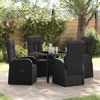 Berkfield Home 5 Piece Garden Dining Set with Cushions Black Poly Rattan