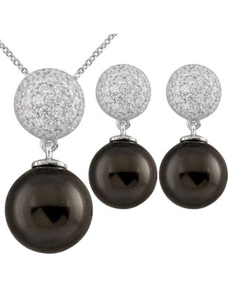 Splendid Pearls Silver 12Mm Pearl Cz Set