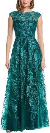 Rene Ruiz Off-The-Shoulder Embroidered Tulle Gown