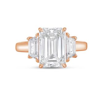Diana M. Jewels 14kt rose gold lab grown 4ct emerald diamond ring with trapezoids on the sides