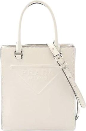 Prada Pre-owned Handbags, female, White, Size: ONE SIZE Pre-owned Emboss Logo Leather Handbag