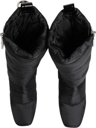 Dolce & Gabbana Womens Black Padded Mid Calf Logo Heel Boots Shoes Polyester Pu Leather