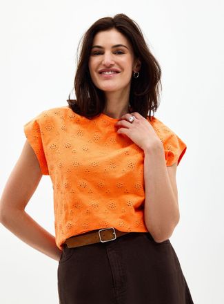 Contemporaine Womens Broderie anglaise pure organic cotton cap-sleeve T-shirt