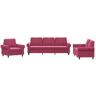 vidaXL Juego De Sof&aacute;s Con Cojines 3 Piezas Terciopelo Rojo Tinto Vidaxl