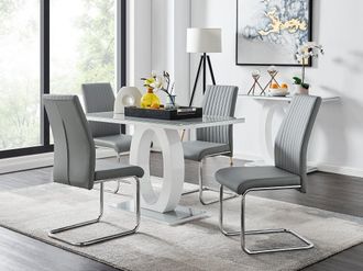 Furniturebox Giovani Grey White Modern High Gloss & Glass Dining Table & 4 Lorenzo Chairs Set