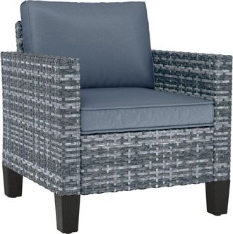 OUTSUNNY Single Rattan Chair, Garden Armchair with Cushions, Light Grey