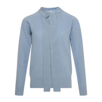 Fracomina V-hals gebreid met sjaal - Dames - Ronde hals truien - Blauw - S - Wol - Truien & Vesten