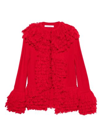 Rokh ruffled fringe cardigan - women - Wool/Nylon - S - Red