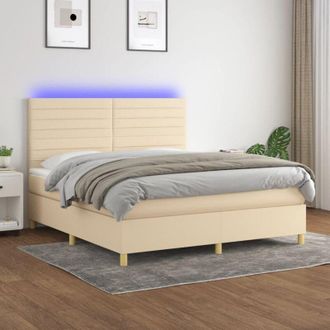 vidaXL Vidaxl - Cama Box Spring Colch&oacute;n Y Luces Led Tela Crema 160x200 Cm