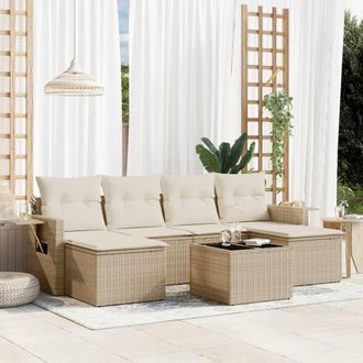 vidaXL Vidaxl - Set Sof&aacute;s De Jard&iacute;n 7 Piezas Y Cojines Rat&aacute;n Sint&eacute;tico Beige