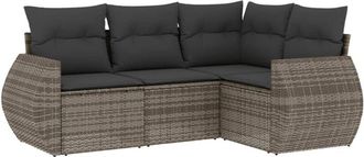 vidaXL Vidaxl - Set De Sof&aacute;s De Jard&iacute;n 4 Pzas Y Cojines Rat&aacute;n Sint&eacute;tico Gris