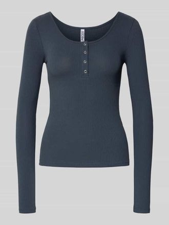 Pieces Slim Fit Langarmshirt aus Baumwoll-Mix Modell KITTE in Dunkelblau, Gr&ouml;&szlig;e L