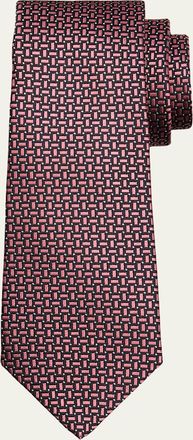 Kiton Mens Geometric Jacquard Silk 7-Fold Tie
