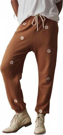 The Great. Stadium Pull-On Sweatpants With Daisy Embroidery In Brown