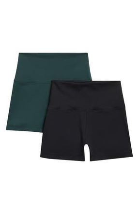 Yogalicious 2-Pack Lux Everyday Elastic-Free High Waist Bike Shorts in Pine Grove/black at Nordstrom Rack, Size X-Large