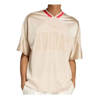 adidas Stadium Graphic Mesh T-Shirt Asia Sizing Crystal Linen Pure Ruby Off White KF0712