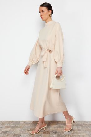 Trendyol Modest Dames Ecru Effen Maxi Lang Casual A-lijn Modest Jurken