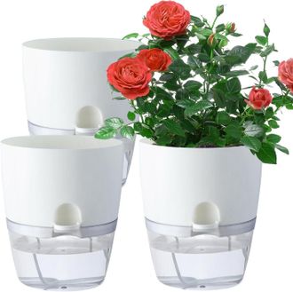 OEM Macetas De Interior Con Autorriego De 15,2 Cm (6 Pulgadas), Paquete De 3, Perfectas Para Cultivar Hierbas Frescas De Cocina - Color Blanco