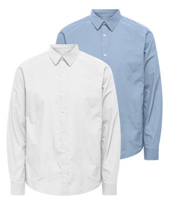 Only & Sons Langarmhemd ONLY & SONS ONSFLORIAN LIFE LS POPLIN SHIRT 2- PACK, Herren, Gr. XXL, N-Gr, weiss (cashmere blau pack:1wei&szlig; 1 cashmere blau), Web, Obermat