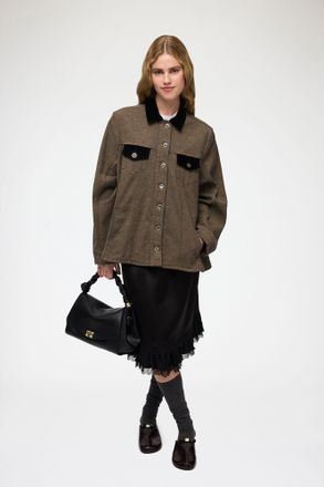 Ganni Brown Overshirt in Neppy Denim - Size 32 Cotton