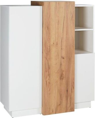 Vente-Unique Credenza alta 3 ante e 2 nicchie Bianco e Rovere - FRANCOLI