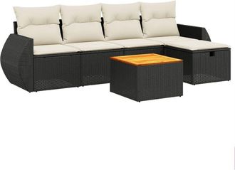 vidaXL Vidaxl - Set De Sof&aacute;s De Jard&iacute;n 6 Piezas Y Cojines Rat&aacute;n Sint&eacute;tico Negro