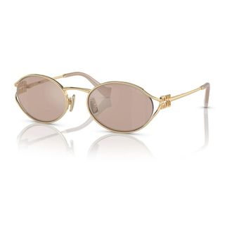 Miu Miu Goudkleurige/lichtroze zonnebril - Dames - Accessoires - Geel - Maat: 54 MM