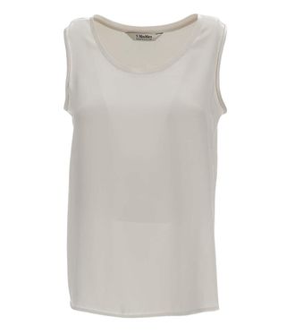 Max Mara White Solid Scoop Neck Top
