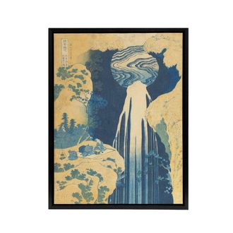 Artery8 The Amida Waterfall Framed Canvas Wall Art Print Katsushika Hokusai in Blue | Size: W24 x H32