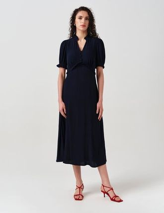 Ghost London Jolene V-neck Crepe Midi Dress in Navy at Nordstrom, Size 10