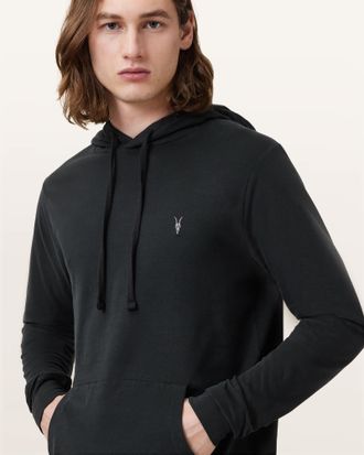 AllSaints Mens Cotton Brace Pullover Brushed Cotton Ramskull Hoodie, Size: L