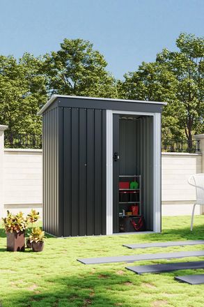 Living and Home 3 x 5FT Outdoor Metal Storage Shed with Lockable Door in Black