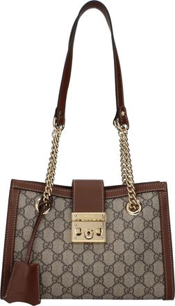 Gucci Damens Vorh&auml;ngeschloss-Umh&auml;ngetaschen aus beigem/braunem Stoff