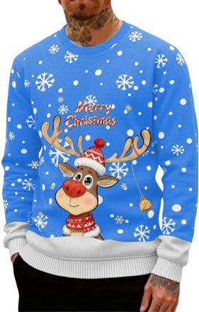 Generic Ugly Christmas Jumpers for Men Crew Neck with Long Sleeves, Warm Cosy Xmas Jumper Funny Christmas Sweater Men Novelty Graphic Reindeer Snowflakes Knit