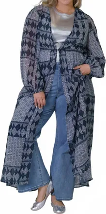 Everyday Ritual Trish Long Duster - Plus In Navy Diamond